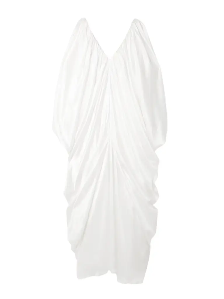 Abadia Draped Gathered Silk-satin Gown