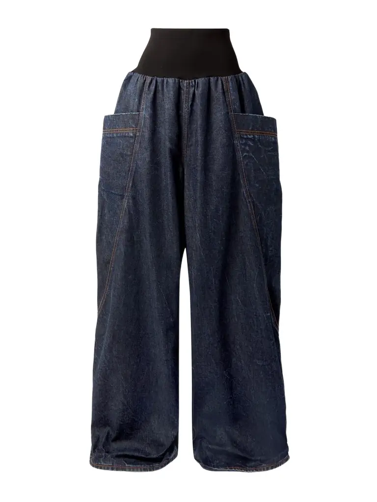 Alaïa Jersey-trimmed High-rise Wide-leg Jeans