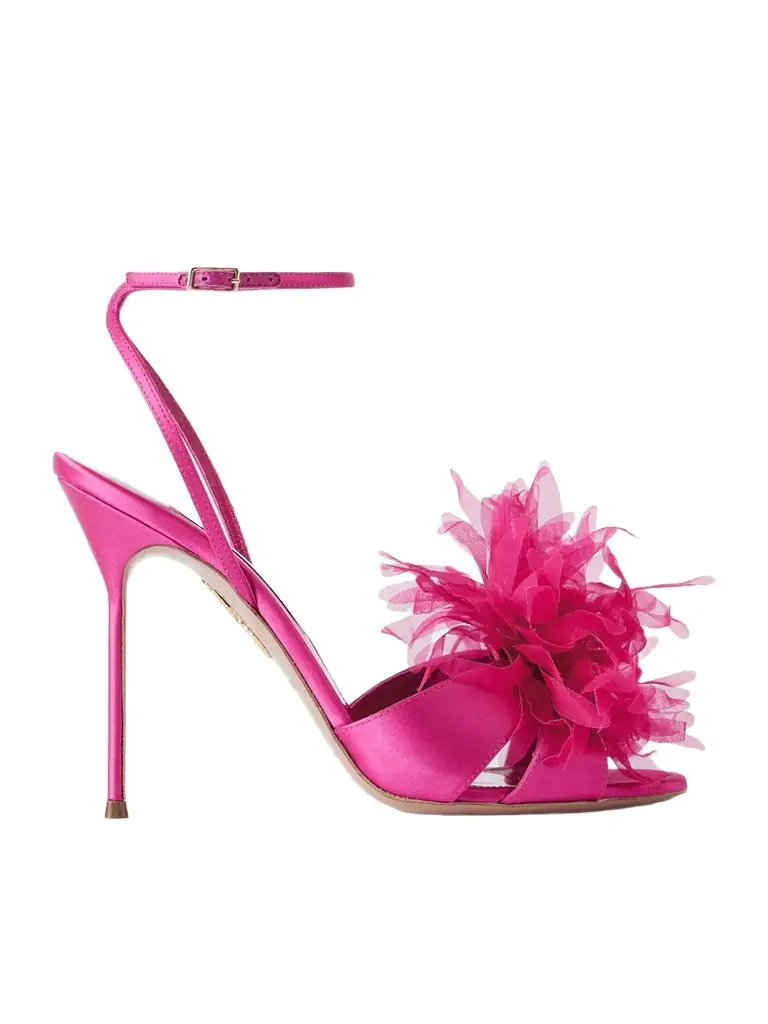 Aquazzura Poème 105 Embellished Organza-trimmed Satin Sandals