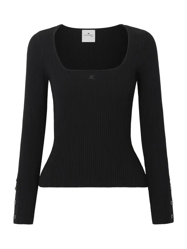 Courreges Embroidered Ribbed-knit Top