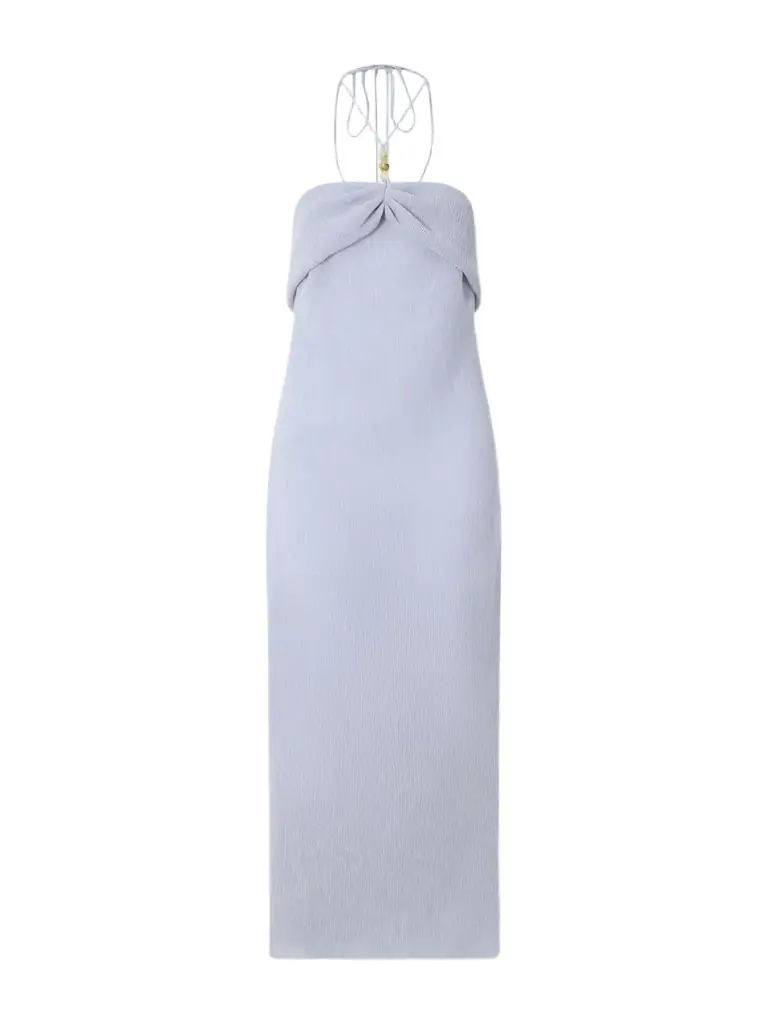 Magda Butrym Embellished Gathered Textured Lyocell-blend Halterneck Maxi Dress