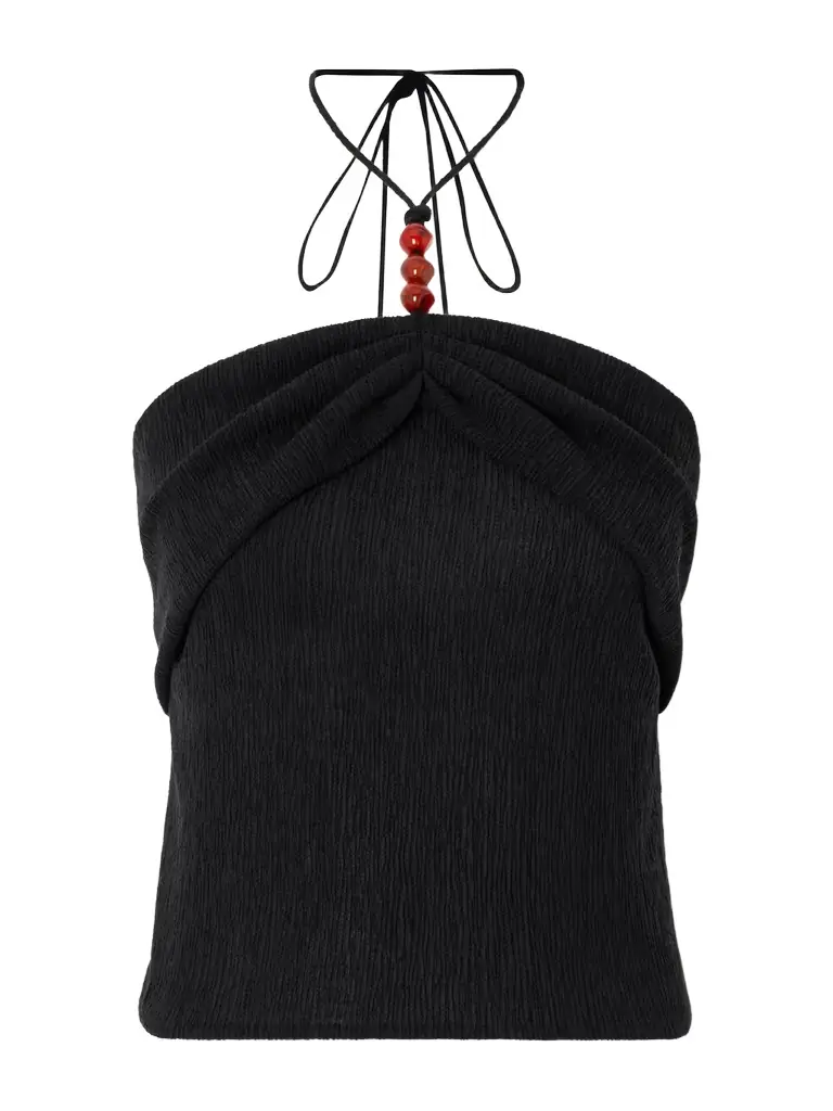 Magda Butrym Embellished Textured Lyocell-blend Halterneck Top