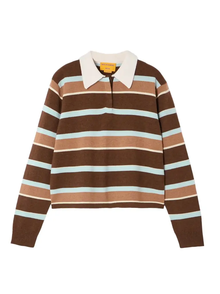 Guest In Residence Cropped Striped Cashmere Polo Sweater