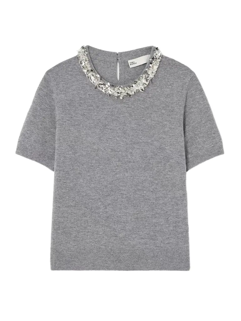 Tory Burch Embellished Wool And Cashmere-blend Sweater