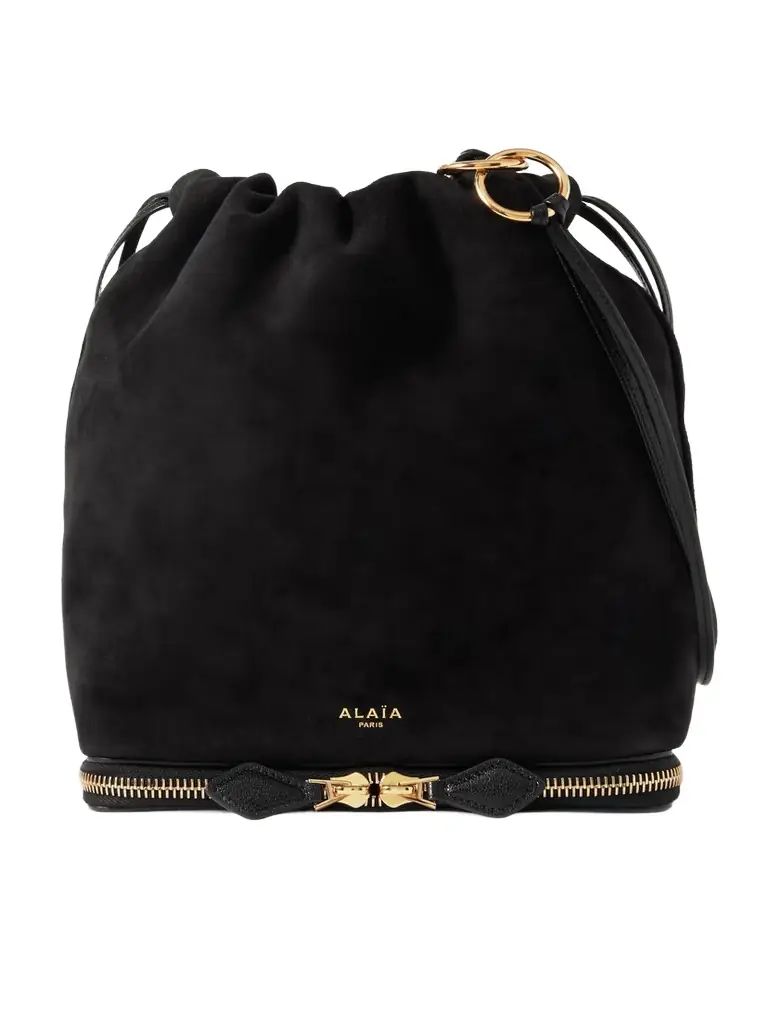 Alaïa Le Pochon Leather-trimmed Suede Shoulder Bag
