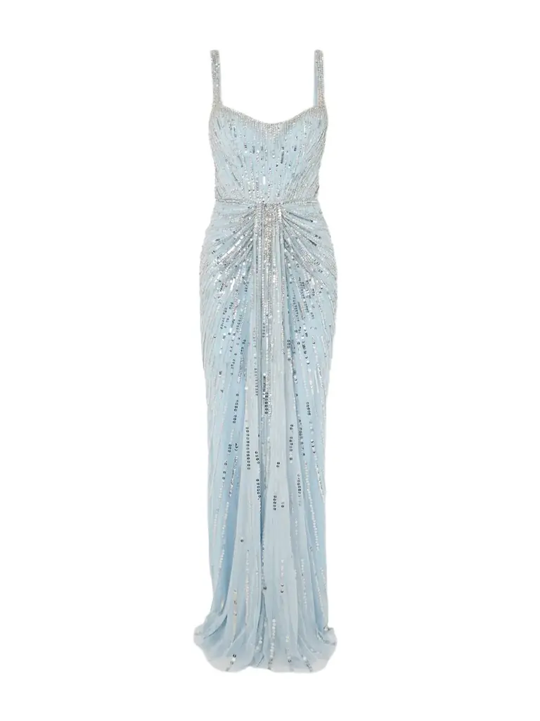 Jenny Packham Chrissy Gathered Draped Embellished Tulle Gown