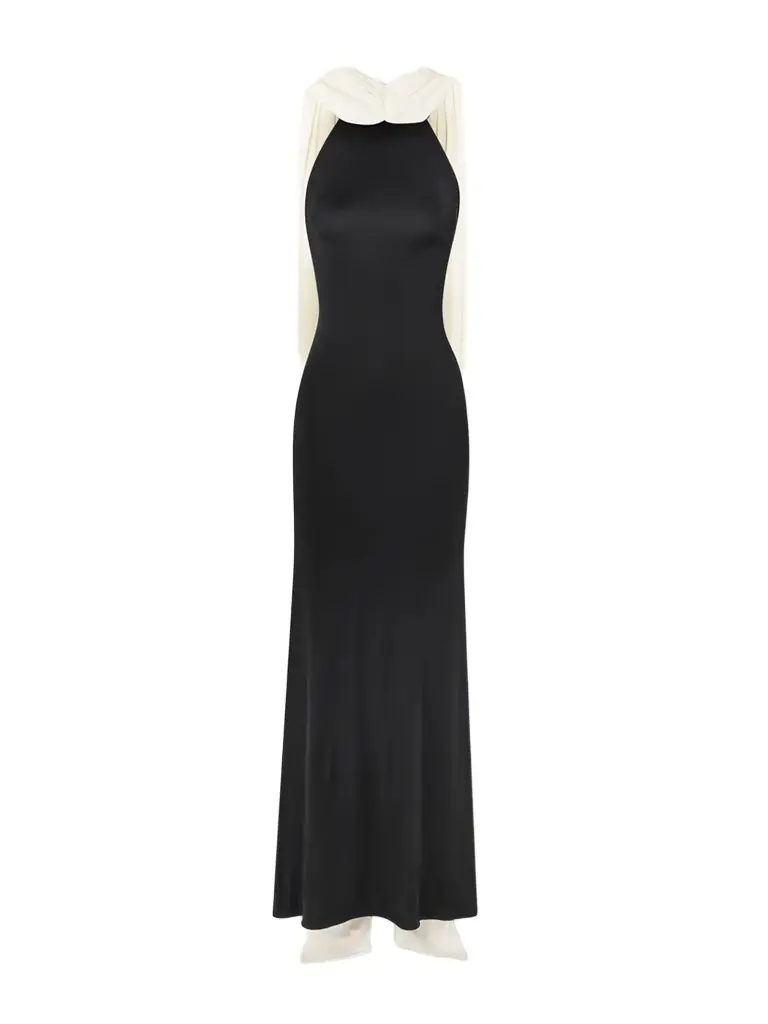The New Arrivals Ilkyaz Ozel Leia Draped Two-tone Jersey Gown