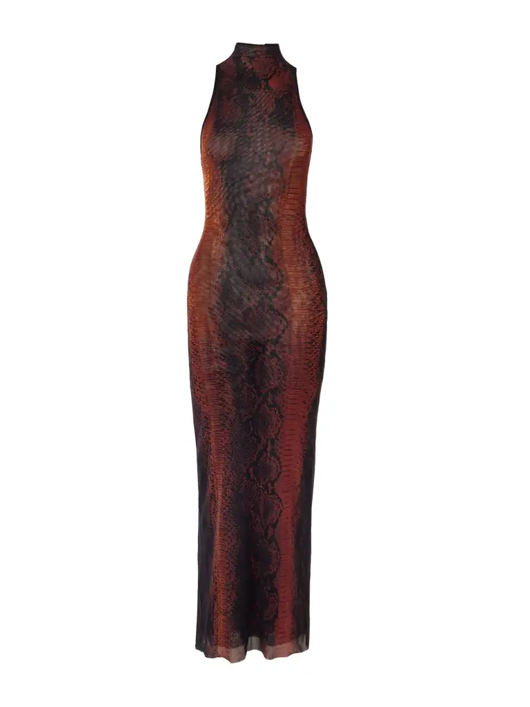 Jean Paul Gaultier Snake-print Mesh Midi Dress