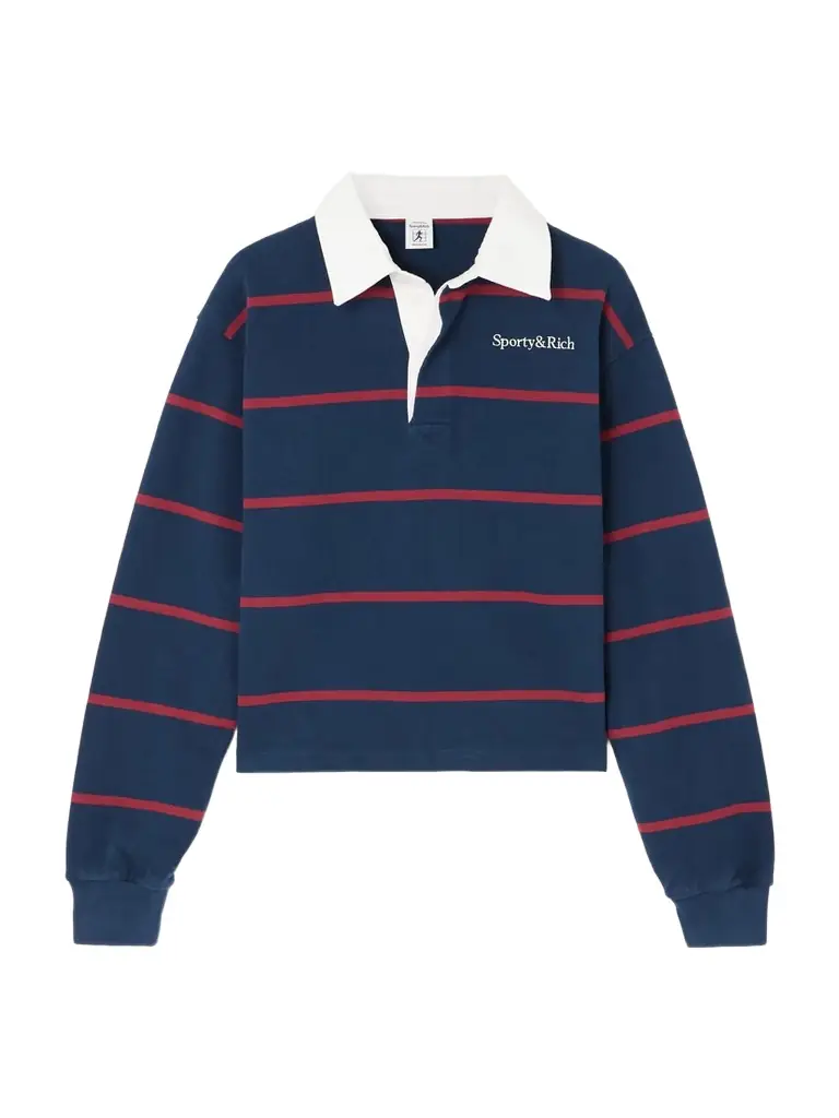 Sporty & Rich Embroidered Striped Cotton Polo Shirt