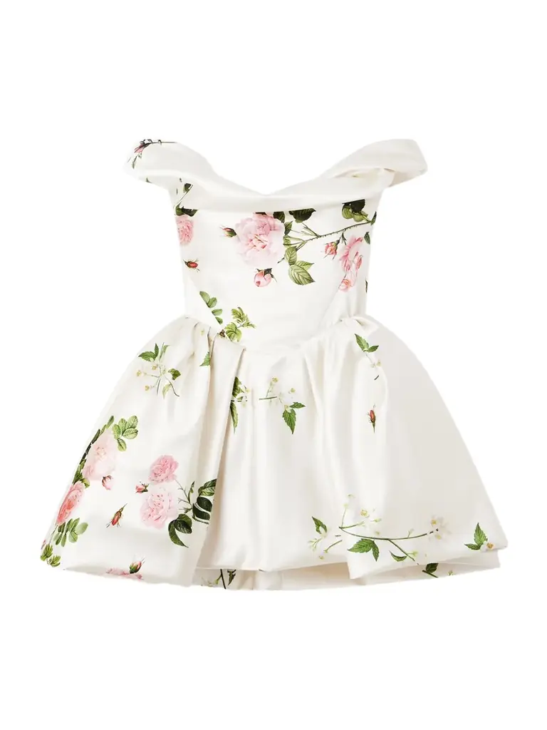 Vivienne Westwood Bagatelle Off-the-shoulder Gathered Floral-print Duchesse Silk-satin Mini Dress