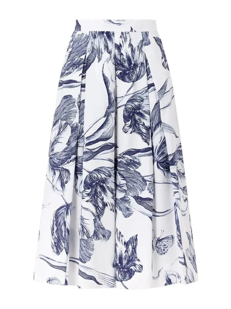 Erdem Pleated Floral-print Cotton-poplin Midi Skirt