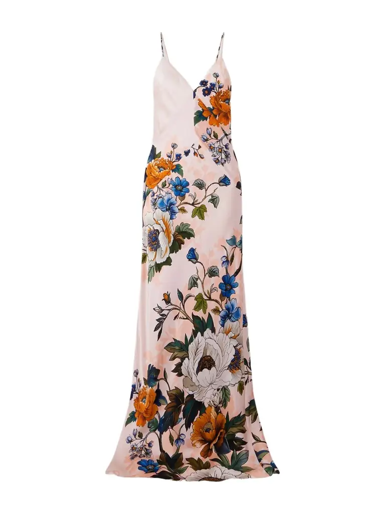 Borgo de Nor Olive Floral-print Satin-crepe Maxi Dress