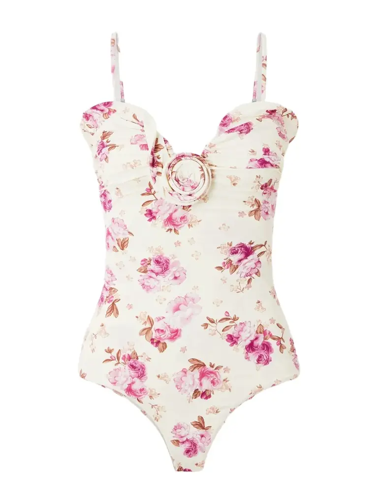 Magda Butrym Embellished Gathered Floral-print Swimsuit