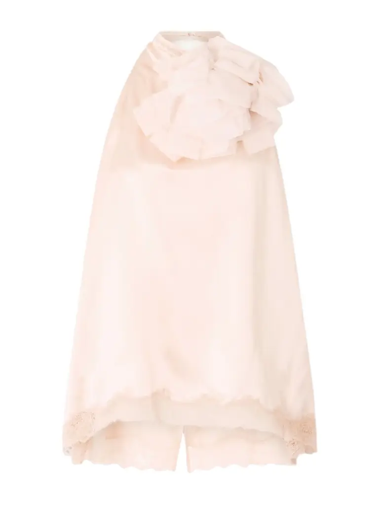 Magda Butrym Appliquéd Lace-trimmed Silk-satin Halterneck Top