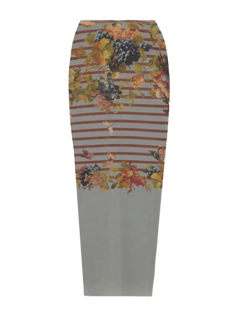 Jean Paul Gaultier Marinière Grape Printed Mesh Midi Skirt