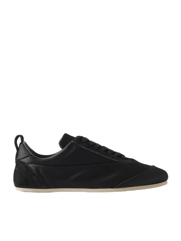Suede-trimmed Satin Sneakers