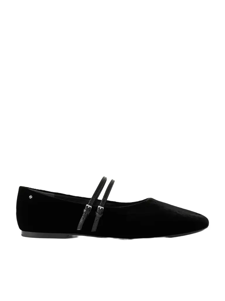 Tory Burch Leather-trimmed Velvet Mary Jane Ballet Flats