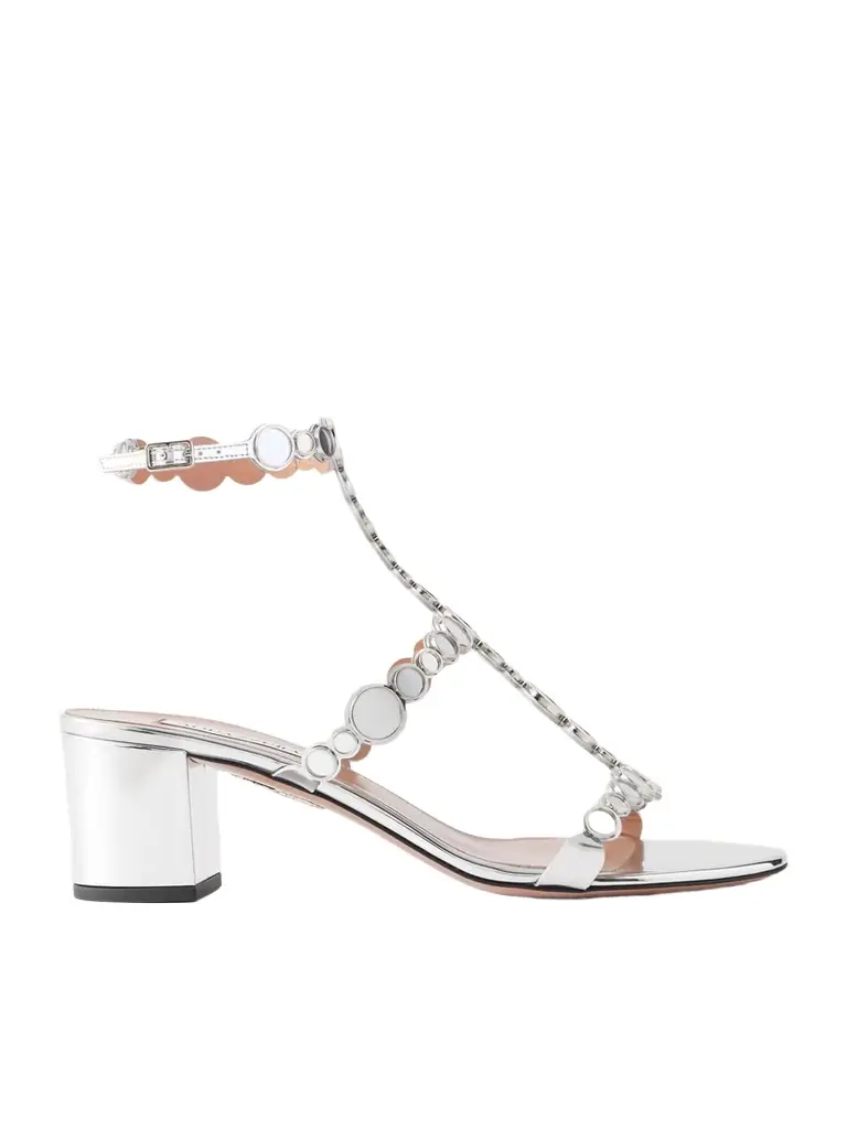 Aquazzura Afterglow 50 Metallic Leather Sandals
