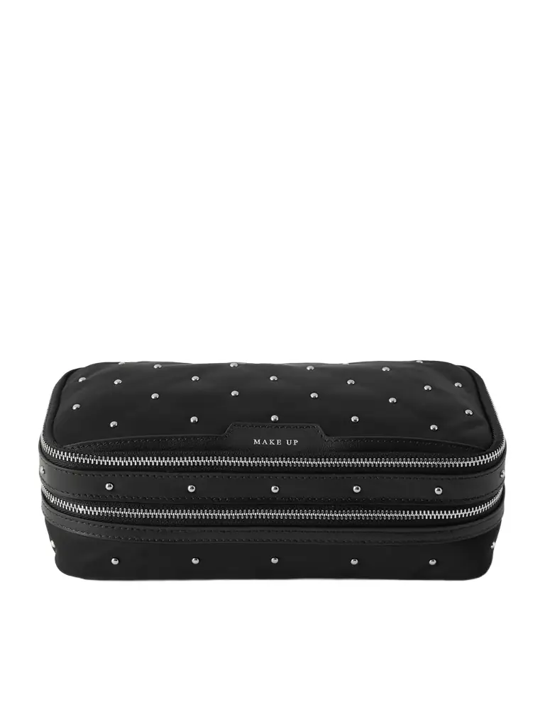 Anya Hindmarch Large Studded Leather-trimmed Recycled-satin Cosmetics Case