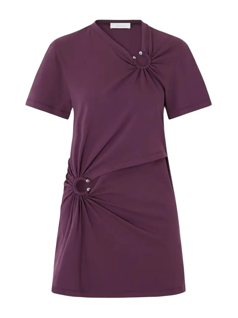 Rabanne Embellished Gathered Cut-out Cotton-blend Jersey Mini Dress