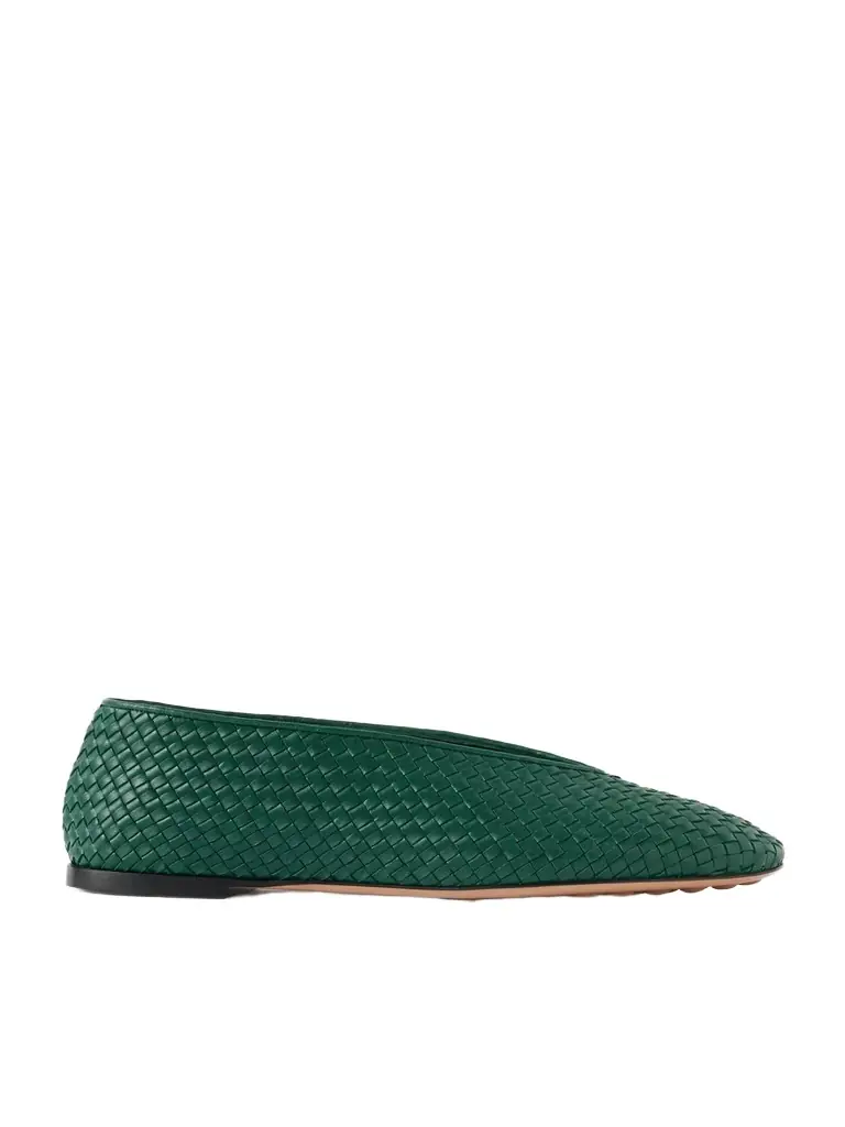 Bottega Veneta Rosa Intrecciato Leather Ballet Flats