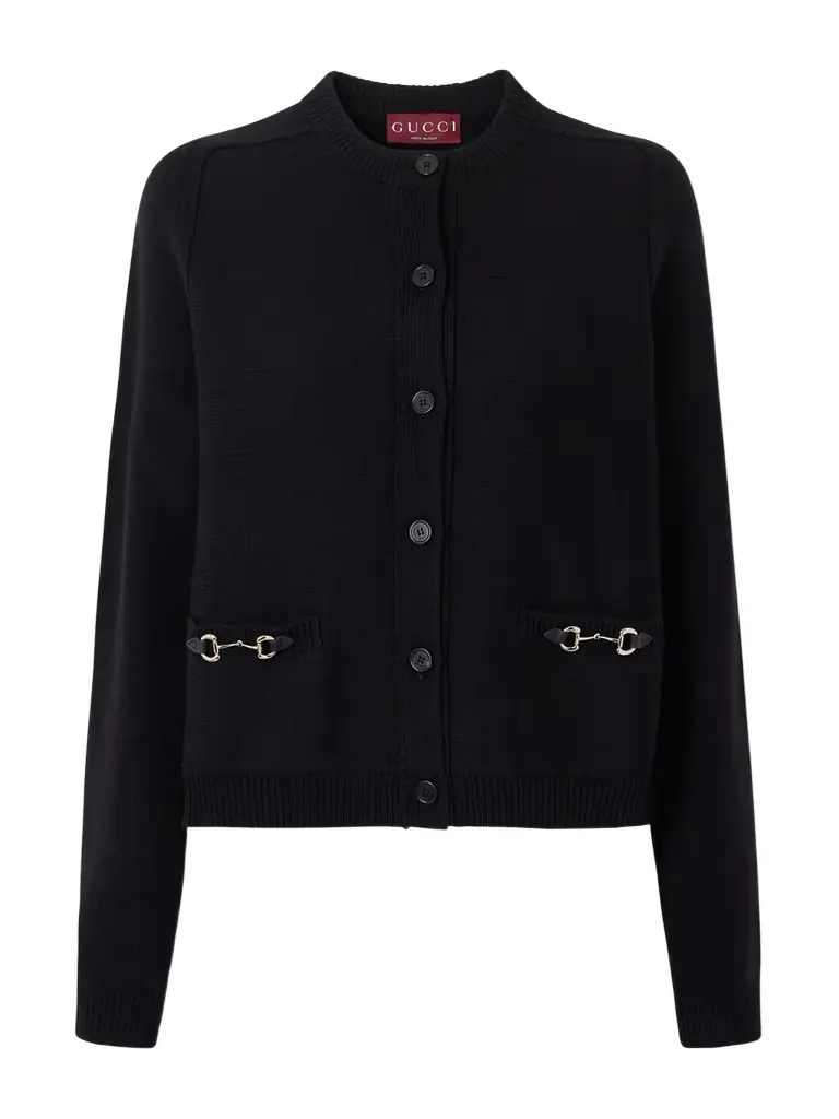 Gucci Horsebit-embellished Leather-trimmed Wool And Cashmere-blend Cardigan