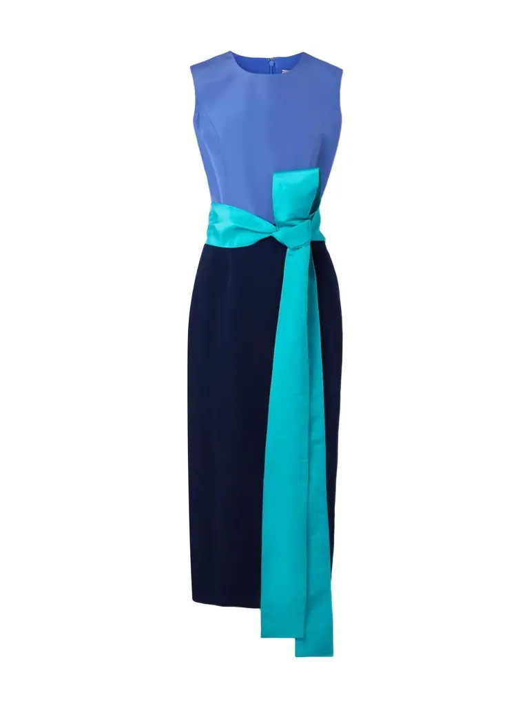 Carolina Herrera Belted Faille And Crepe Midi Dress