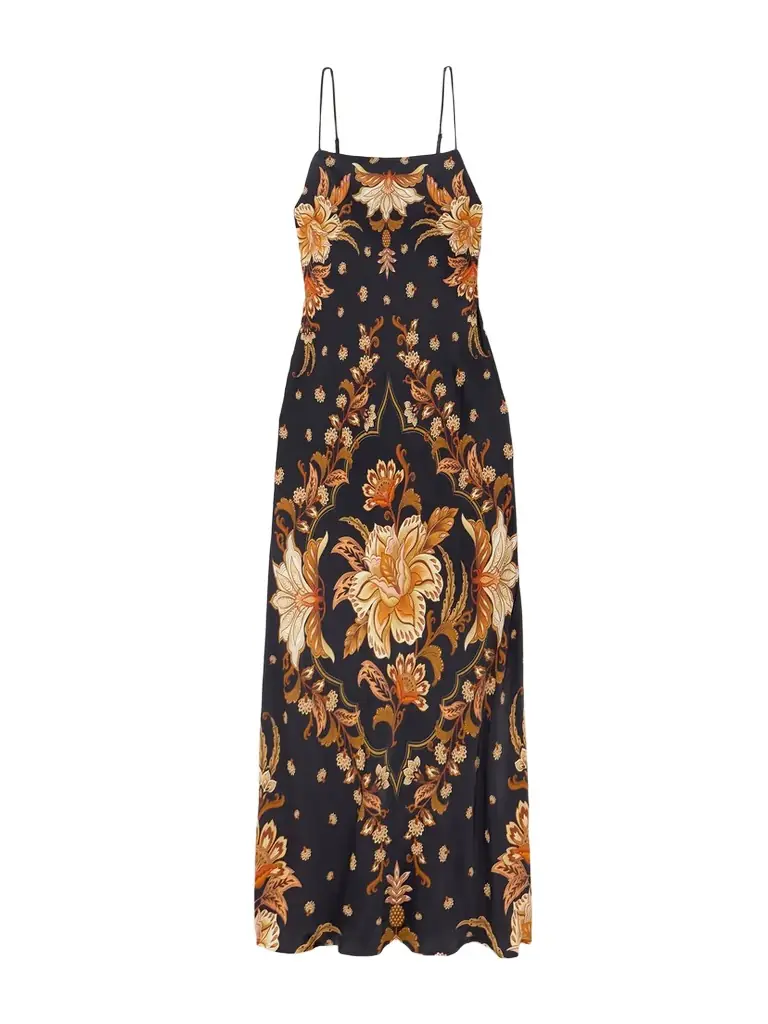 farm rio glam tapestry maxi dress Farm Rio Glam Tapestry Laces Short-Sleeve Maxi Dress