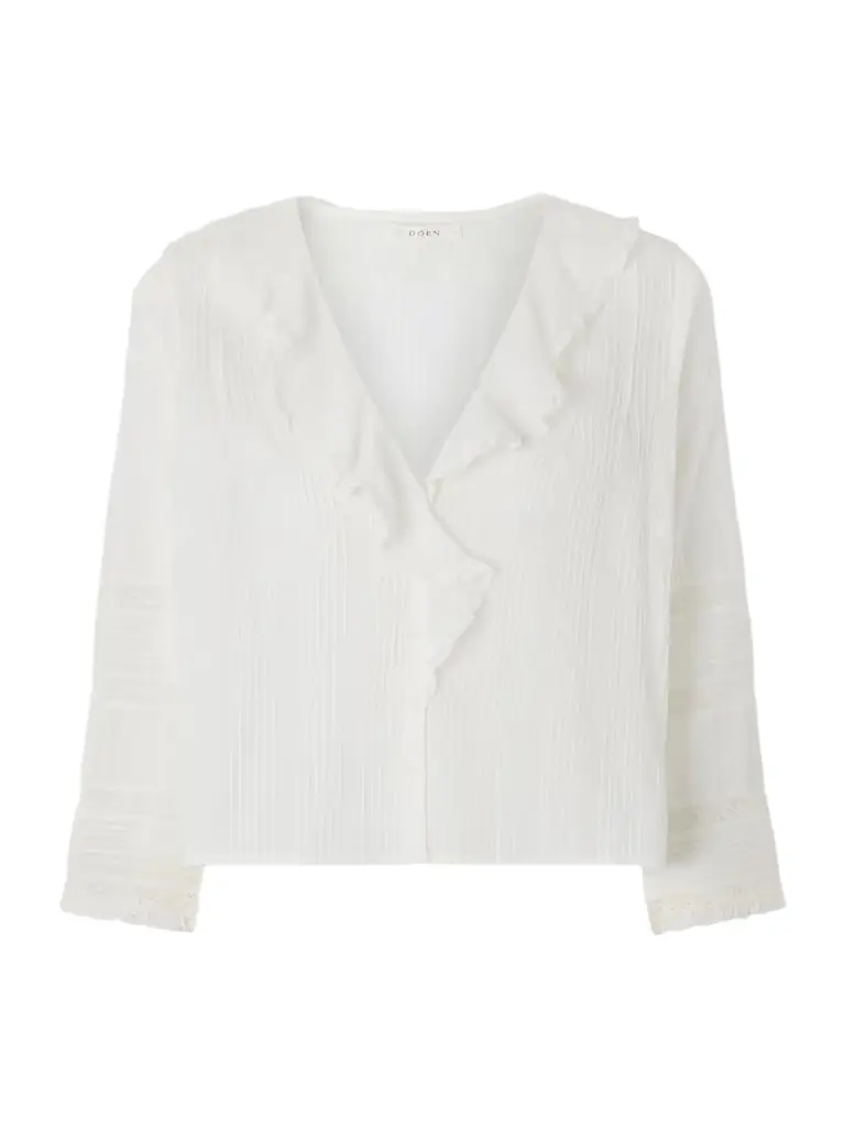 DÔEN Huguette Ruffled Pleated Lace-trimmed Organic Cotton Blouse