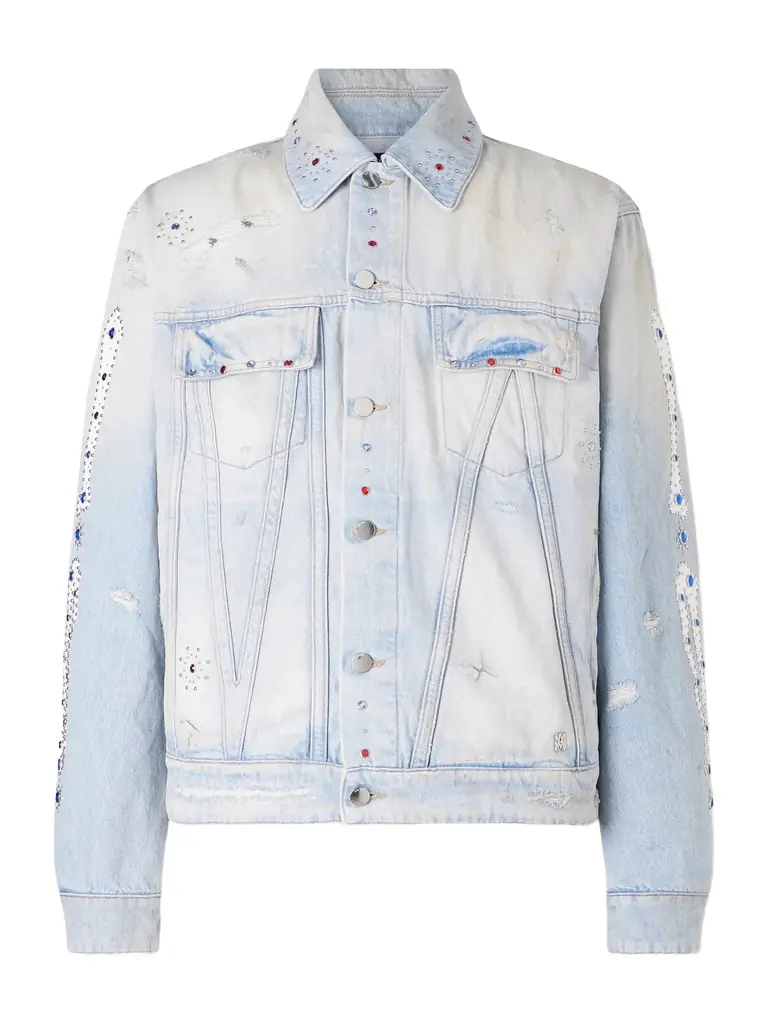 AMIRI Embellished Distressed Denim Jacket - Men