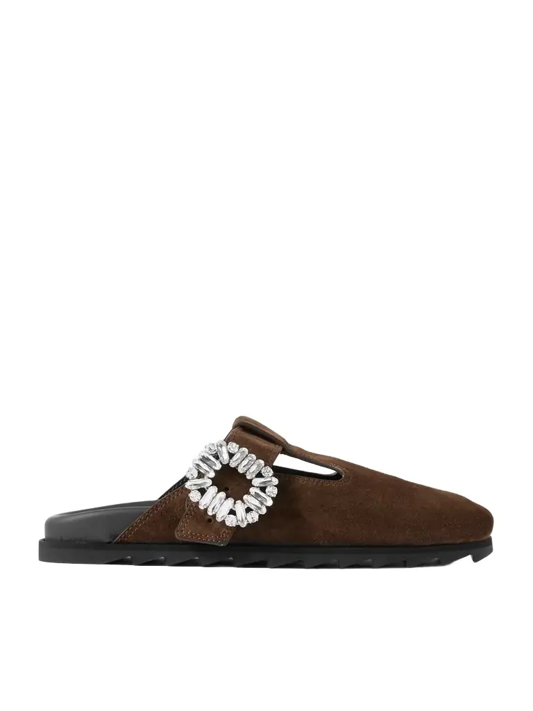 Roger Vivier Slidy Viv Crystal-embellished Suede Slip-ons