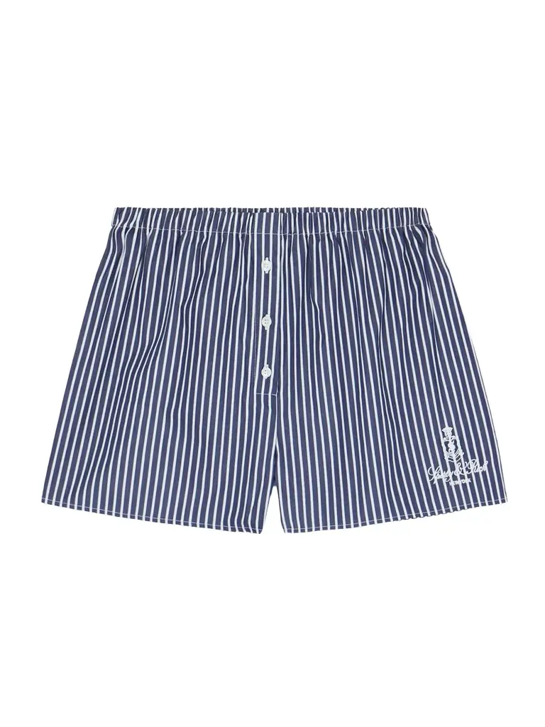 Sporty & Rich Vendome Mini Boxer Embroidered Striped Cotton Shorts