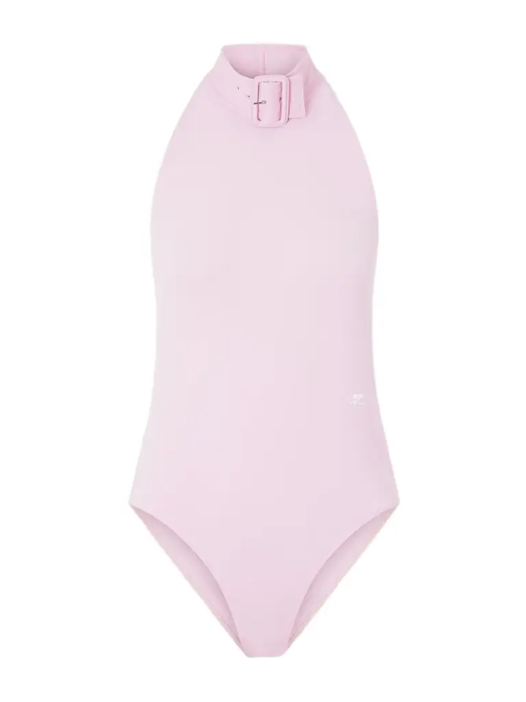 Courreges Buckled Jersey Mockneck Bodysuit