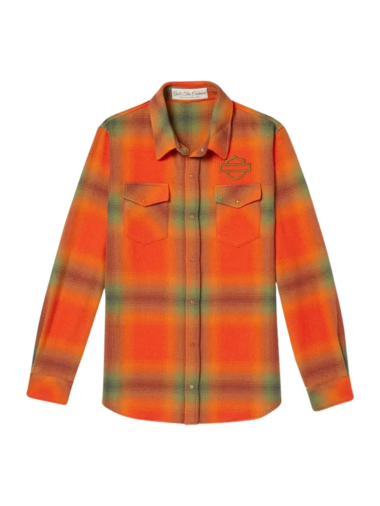 God's True Cashmere Harley-Davidson Olive Logo-Embroidered Checked Cashmere-Flannel Shirt - Men