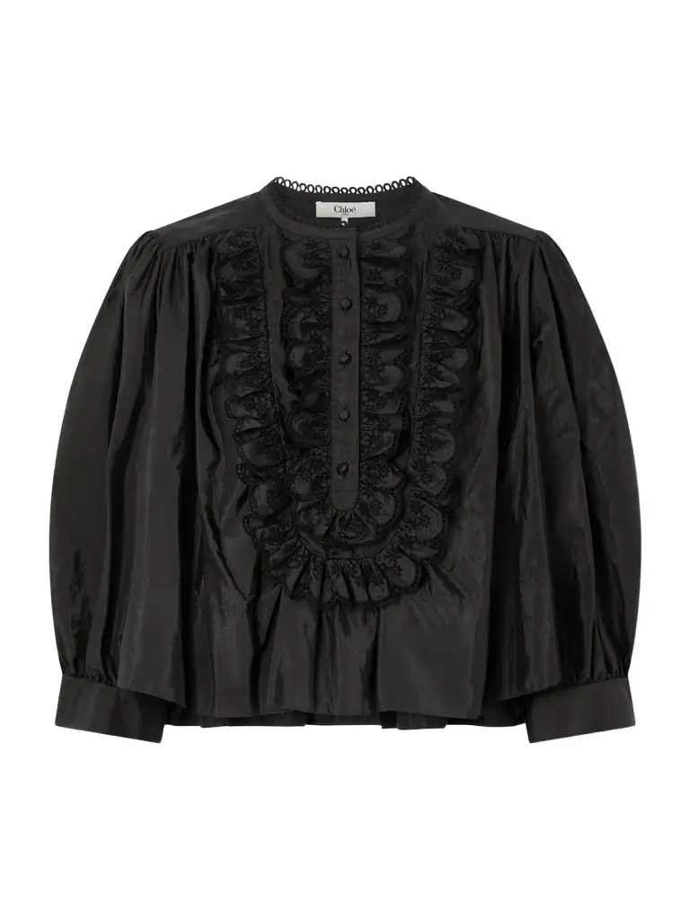 Chloé Ruffled Broderie Anglaise-trimmed Taffeta Blouse