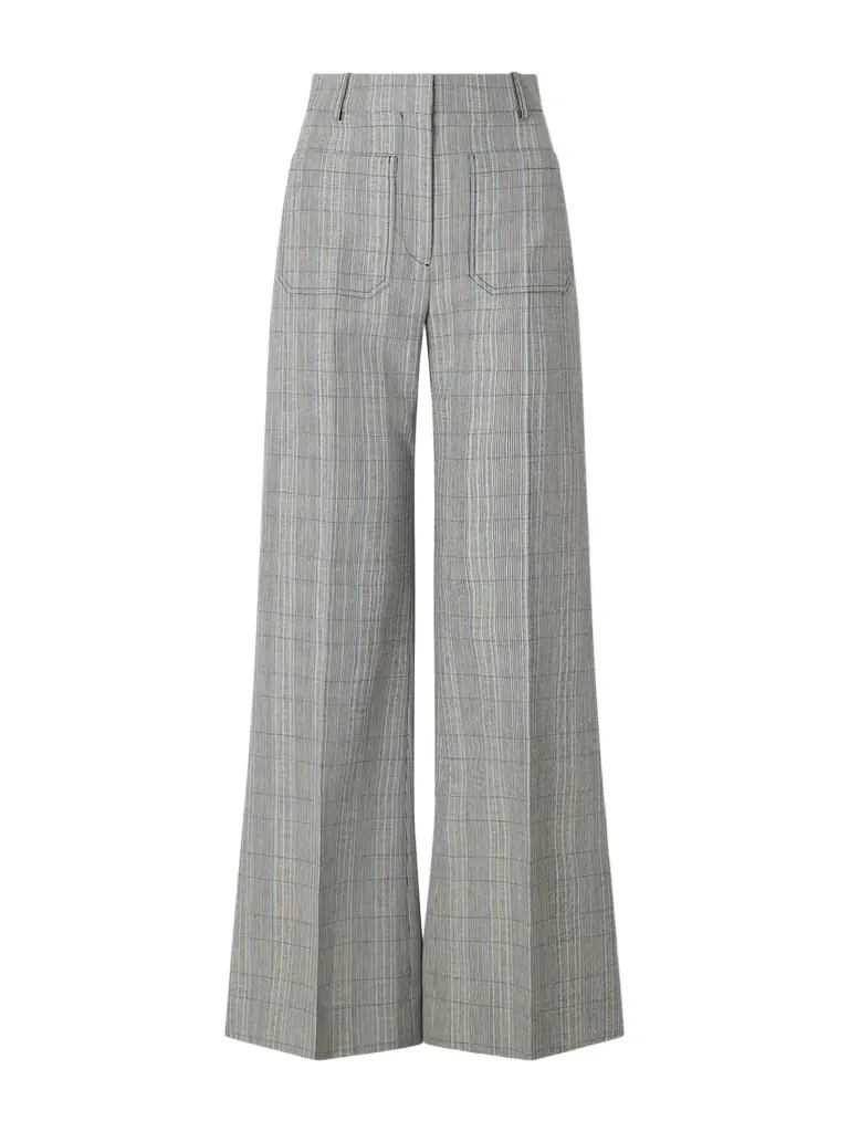 Victoria Beckham Alina Checked Wool Wide-leg Pants