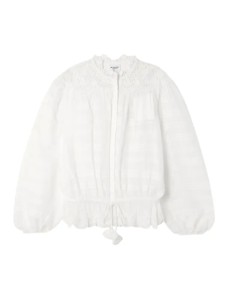 Marant Étoile Polly Lace-trimmed Organic Cotton-voile Blouse