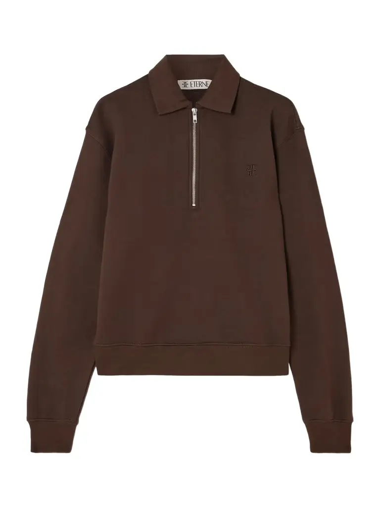 ÉTERNE Embroidered French Cotton And Modal-blend Terry Half-zip Sweatshirt