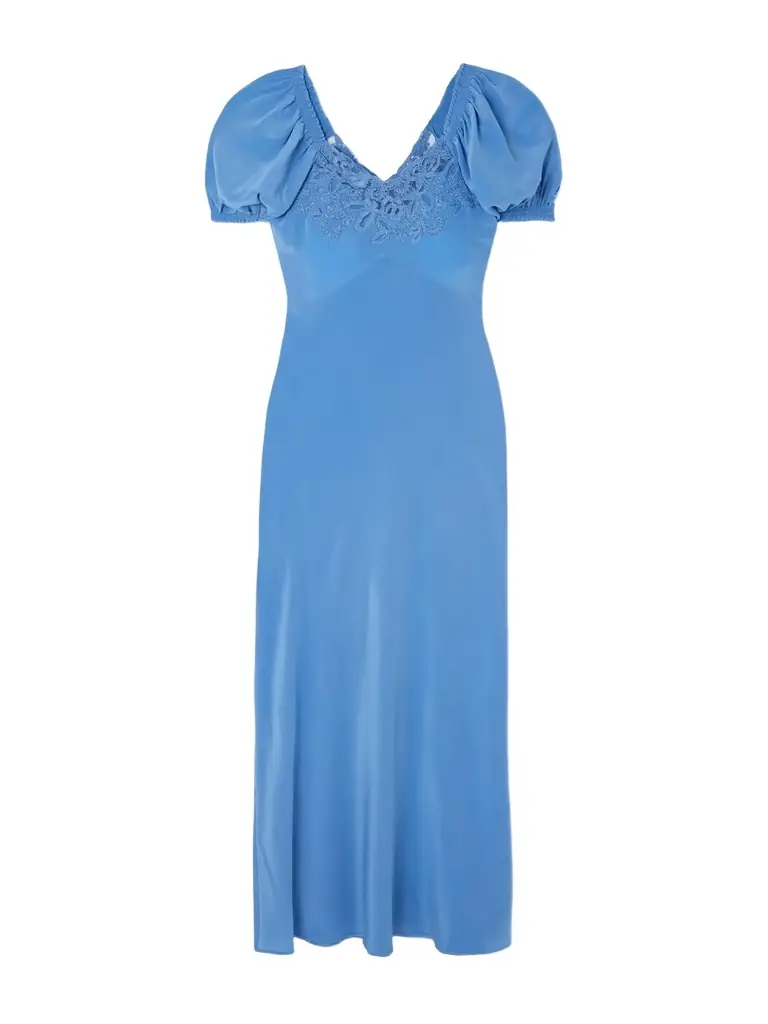 Rixo Ilaria Lace-trimmed Silk Midi Dress