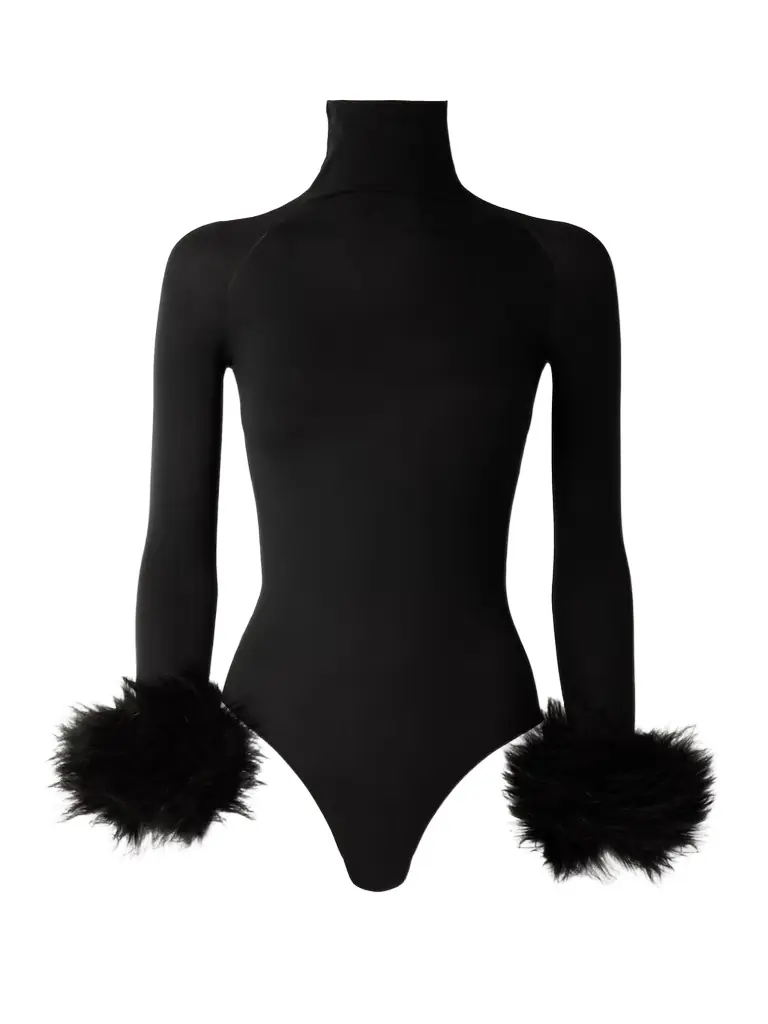 Alaïa Shearling-trimmed Stretch-jersey Turtleneck Bodysuit