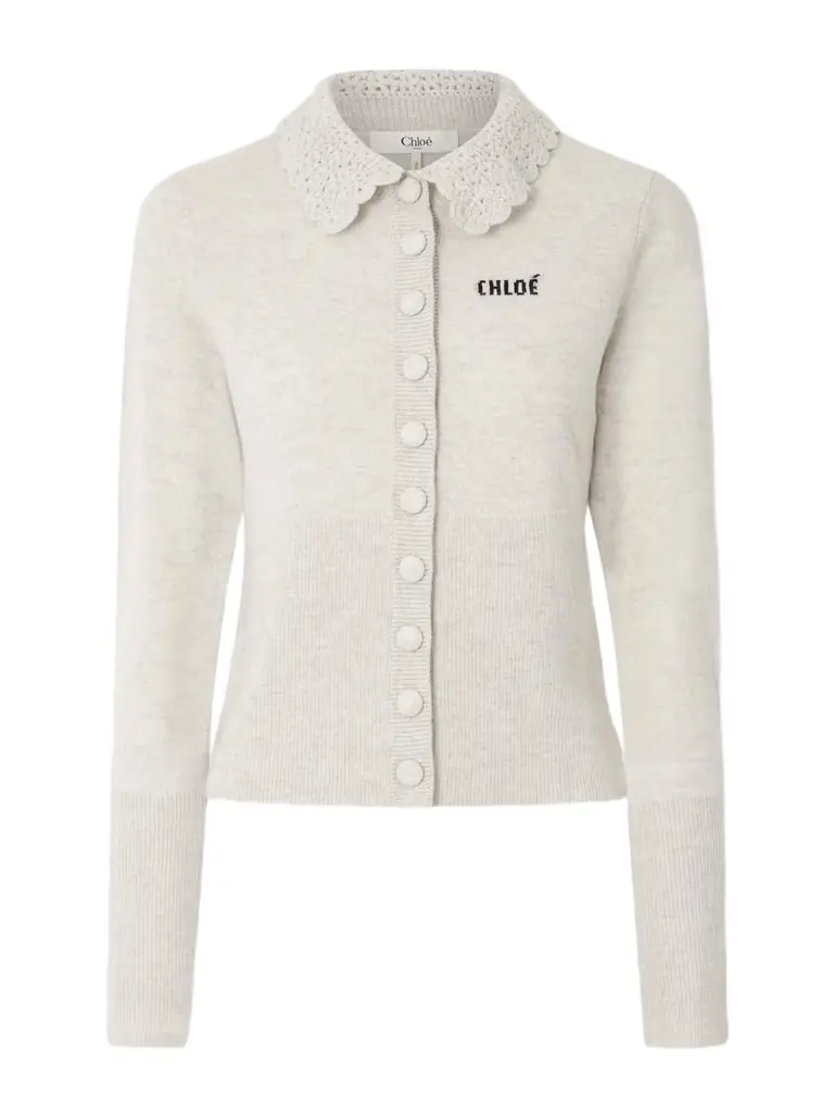 Chloé Crochet-trimmed Logo-detailed Wool Cardigan