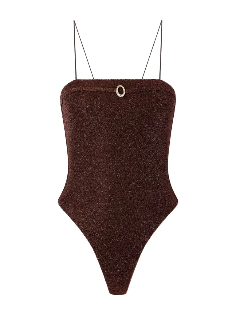 Oséree Lumière Micro Belt Embellished Metallic Swimsuit