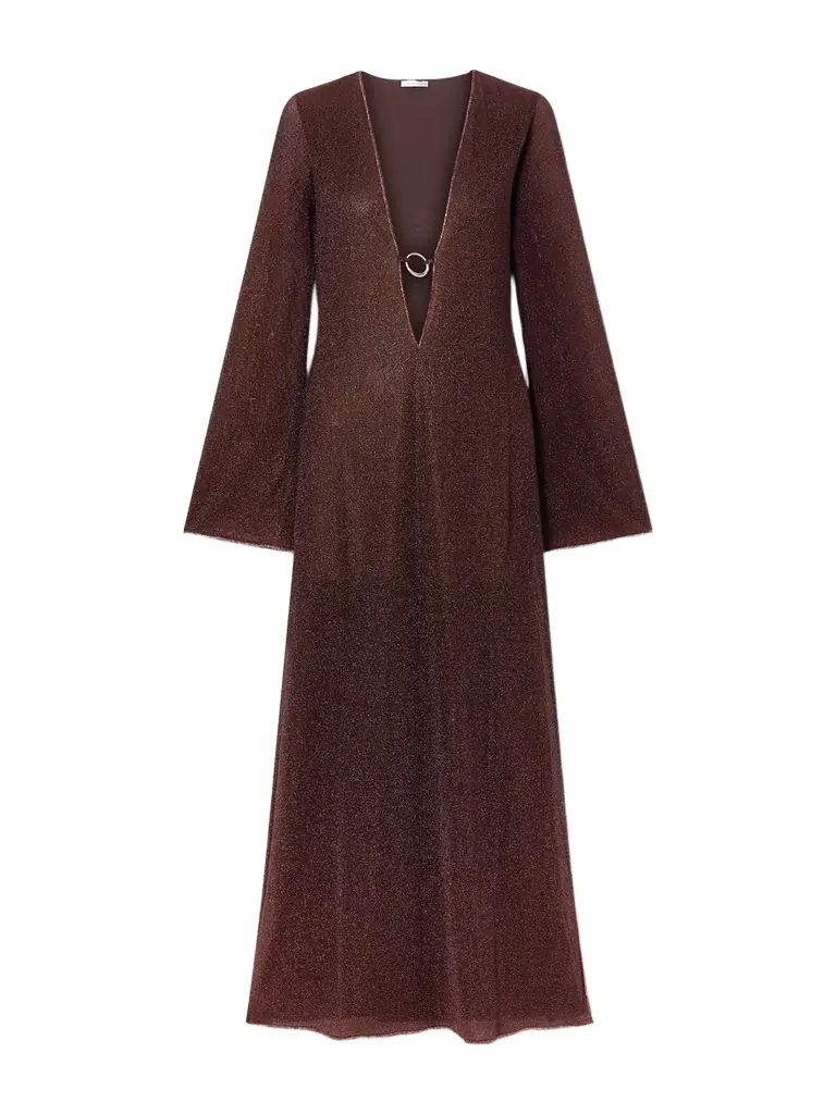 Oséree Lumière Metallic Stretch-knit Kaftan
