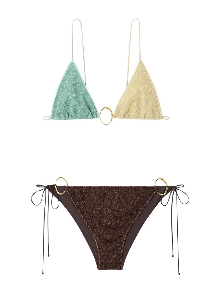 Oséree Lumière O Kini Embellished Lurex Triangle Bikini