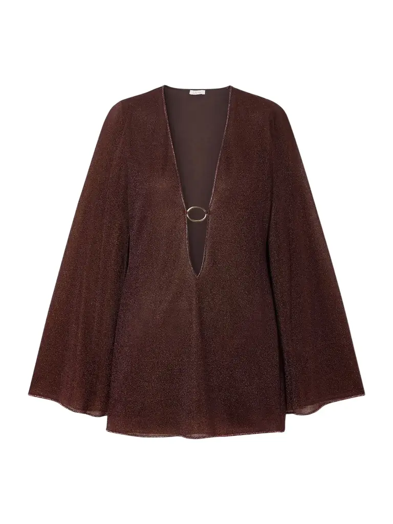 Oséree Lumière Embellished Metallic Stretch-knit Kaftan