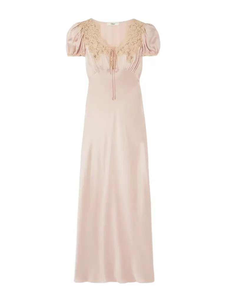 Chloé Lace-trimmed Silk-satin Gown