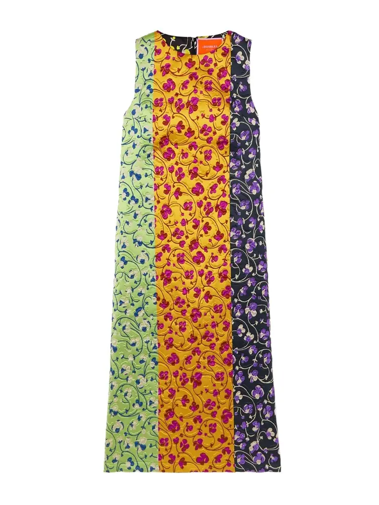 La DoubleJ Paneled Embroidered Cloque Maxi Dress