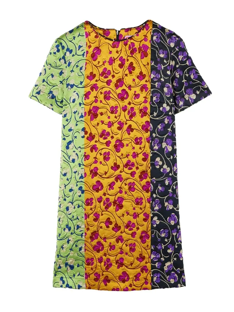 La DoubleJ Paneled Embroidered Cloque Mini Dress