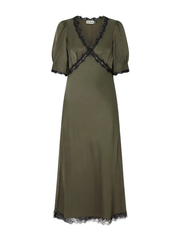 Rixo Annina Lace-trimmed Satin Midi Dress