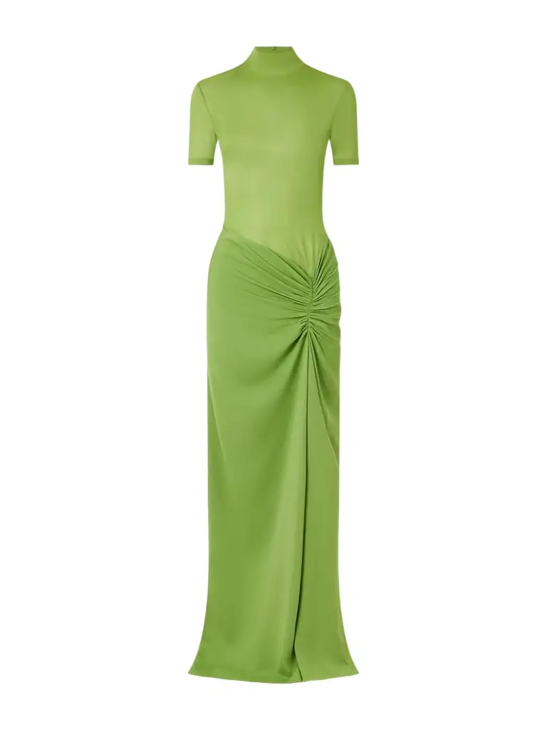 Christopher Esber Fusion Jersey And Gathered Crepe Mock-neck Maxi Dress
